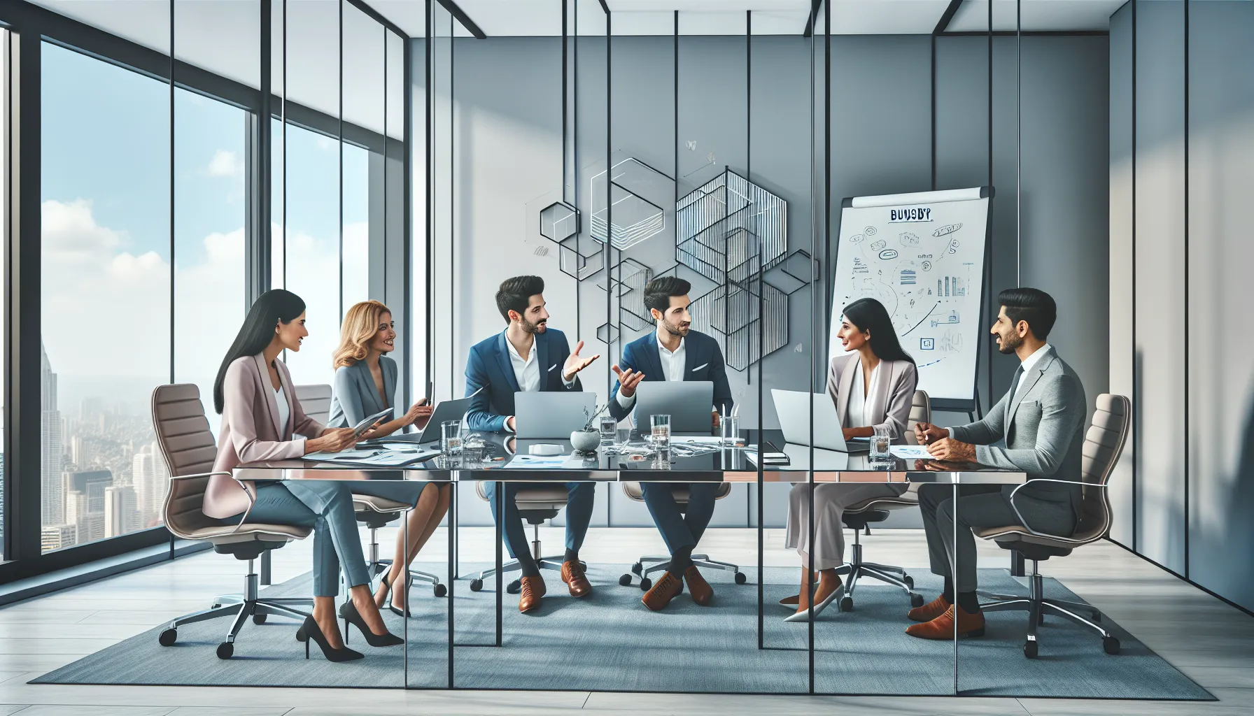 diverse team discussing trends in a modern office.