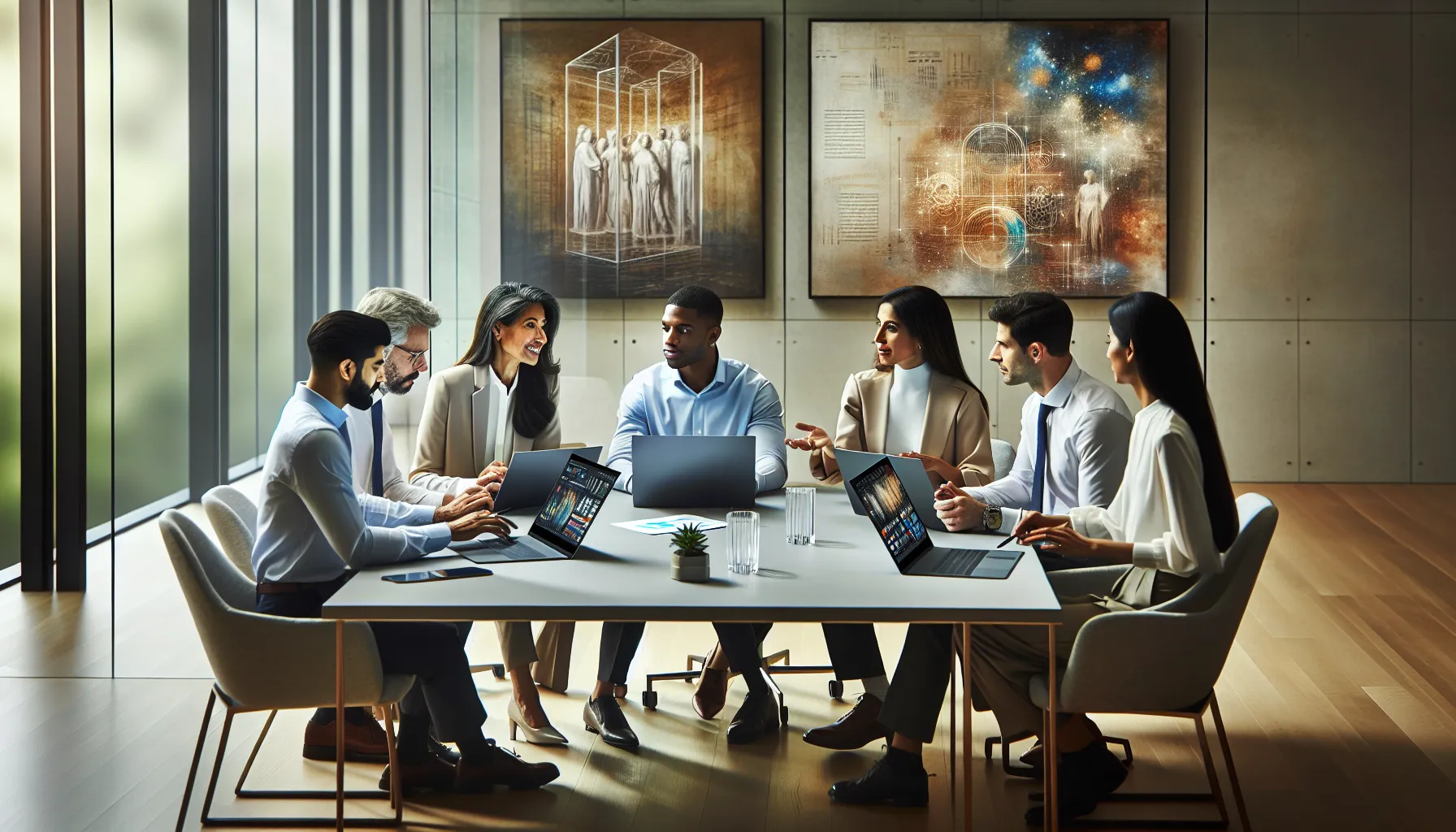 diverse team collaborating in a modern office setting.