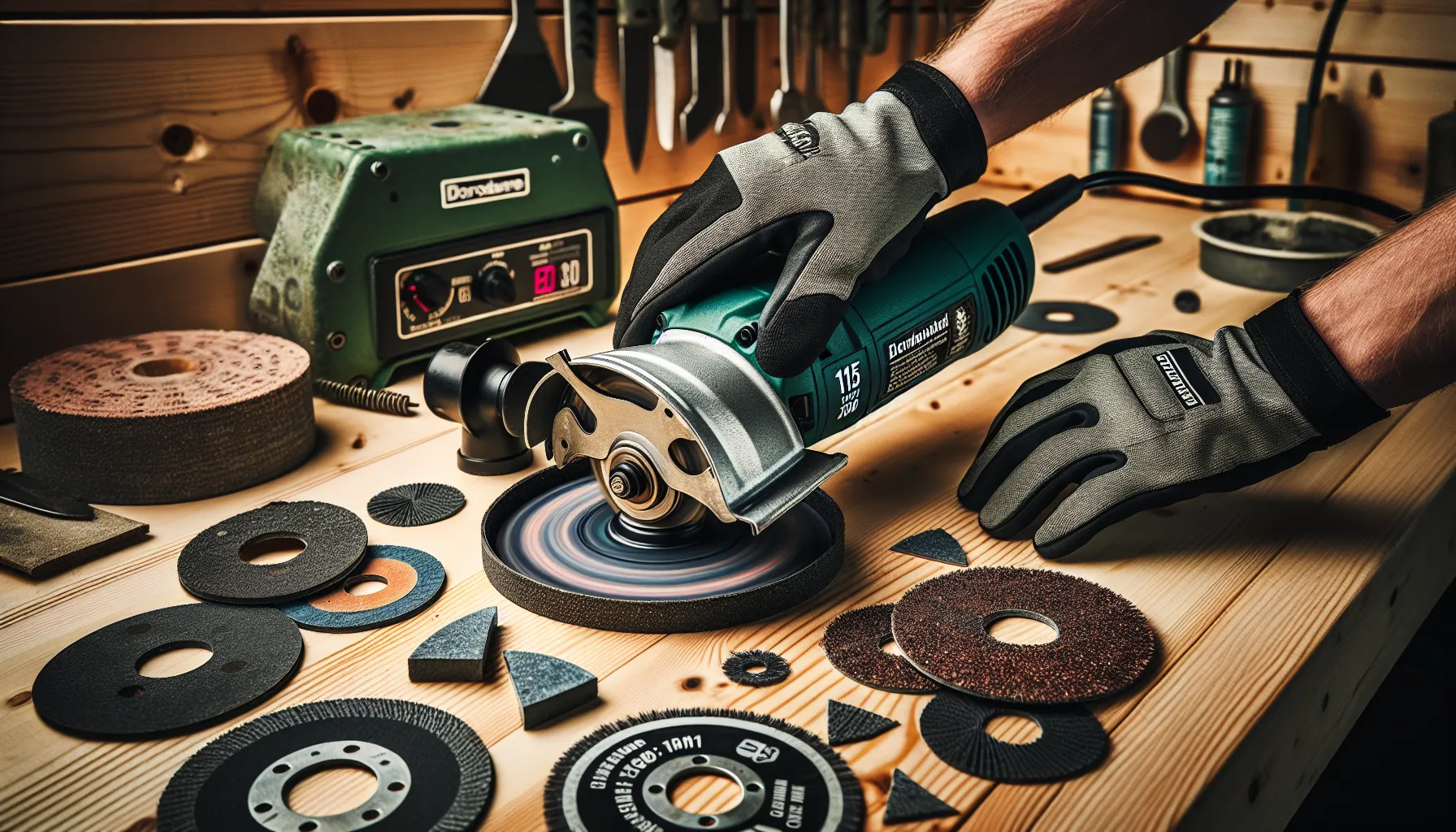 Hvordan bruke en vinkelsliper for ulike materialer 2 Hands mounting a 115 mm disc on a bosch angle grinder with guard.