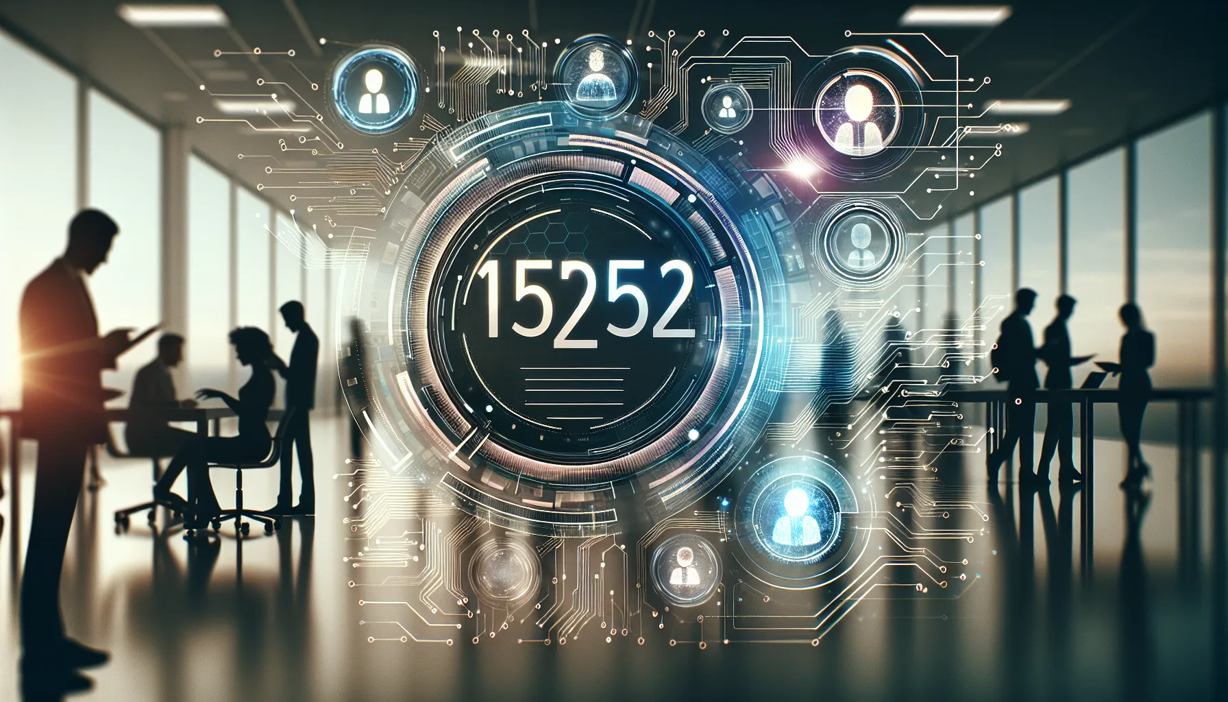 abstract digital representation of number 18552121745 in a modern office.