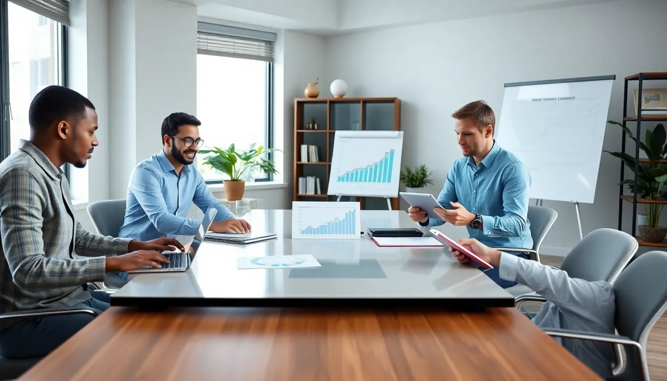 diverse team analyzing rental property market trends.