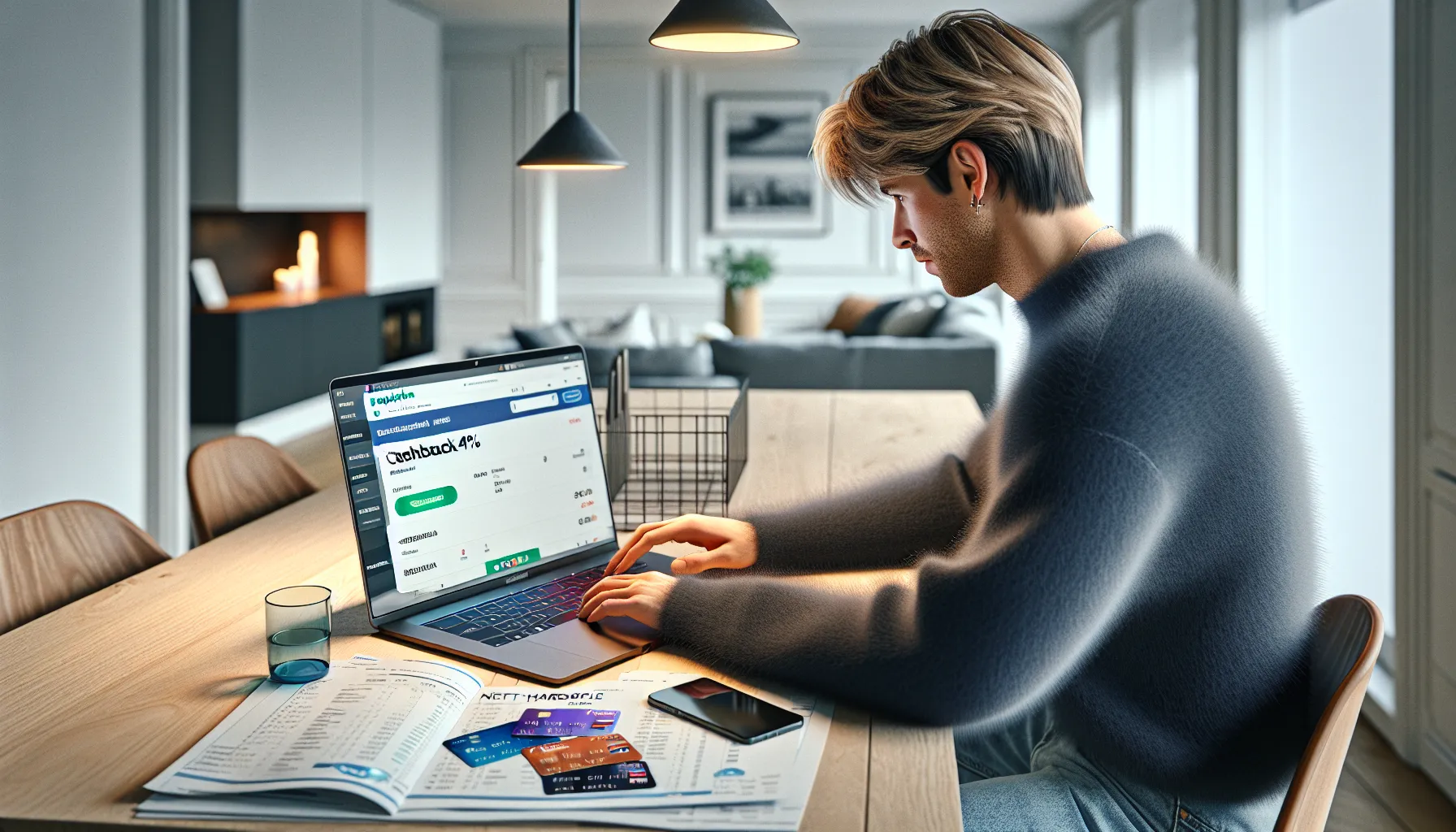 Norwegian adult using a dedicated credit card for secure, tracked online shopping.