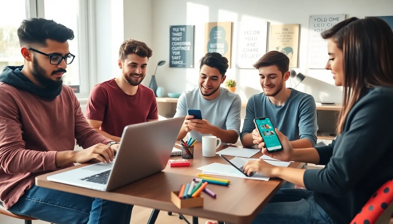 teens collaborating on various side hustle projects at home.