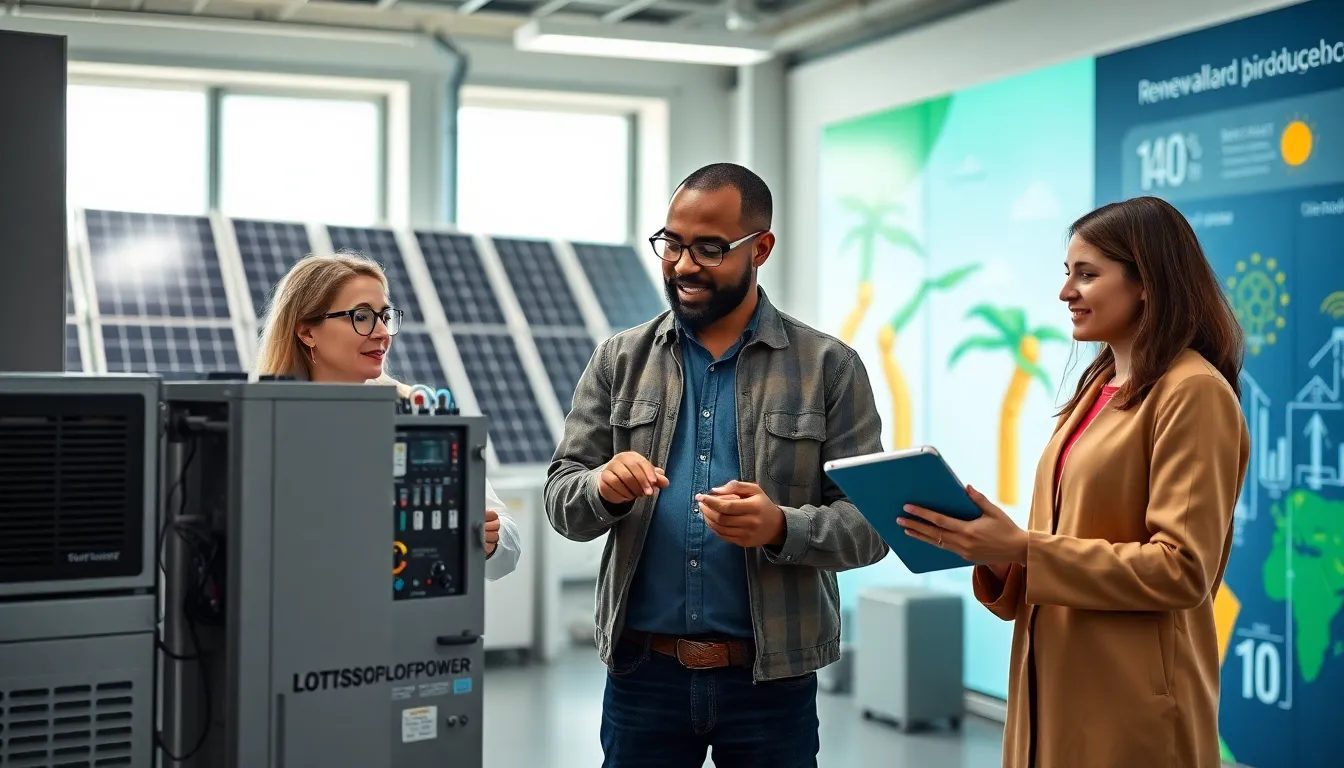 engineers collaborating on innovative energy technology in a modern lab.