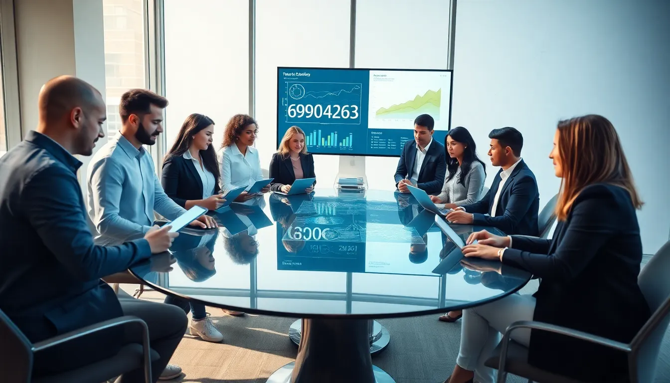 diverse professionals discussing numeric significance in a modern office.