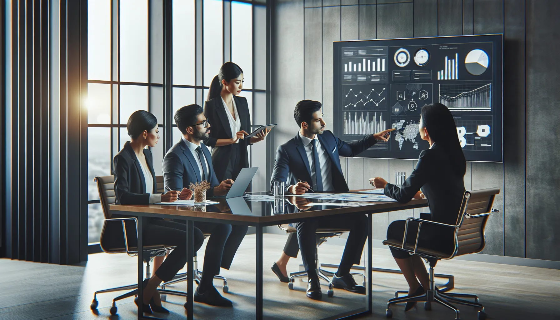 professionals evaluating product options in a modern office.