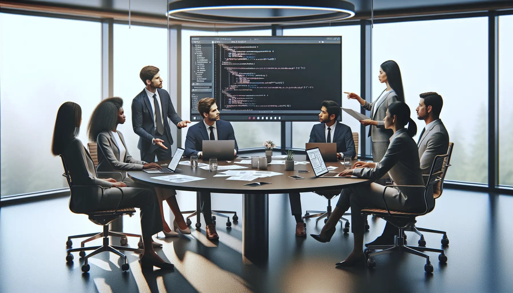 diverse team collaborating in a modern office setting.