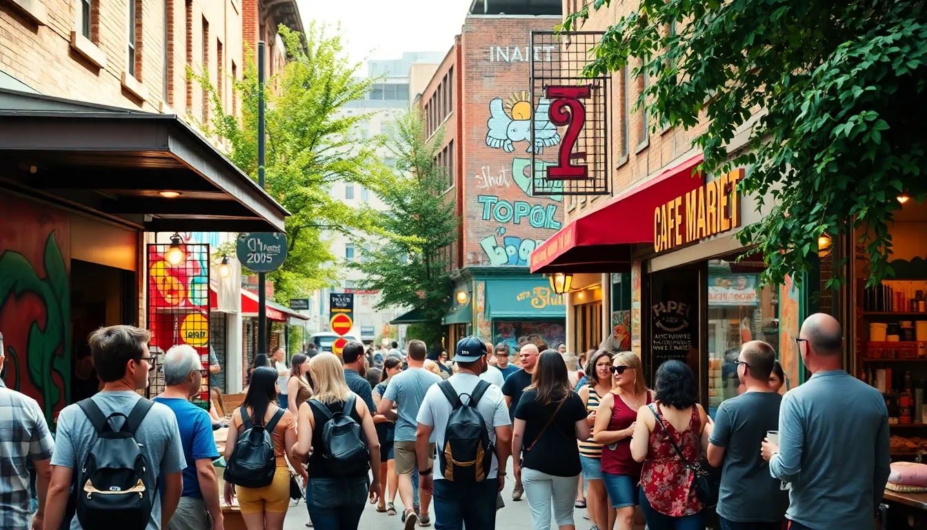 Vibrant street scene in Kensington Market, Toronto, showcasing diverse visitors.