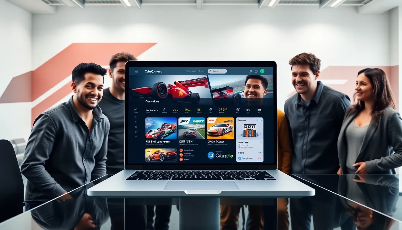 diverse gamers analyzing performance on a sleek digital platform.