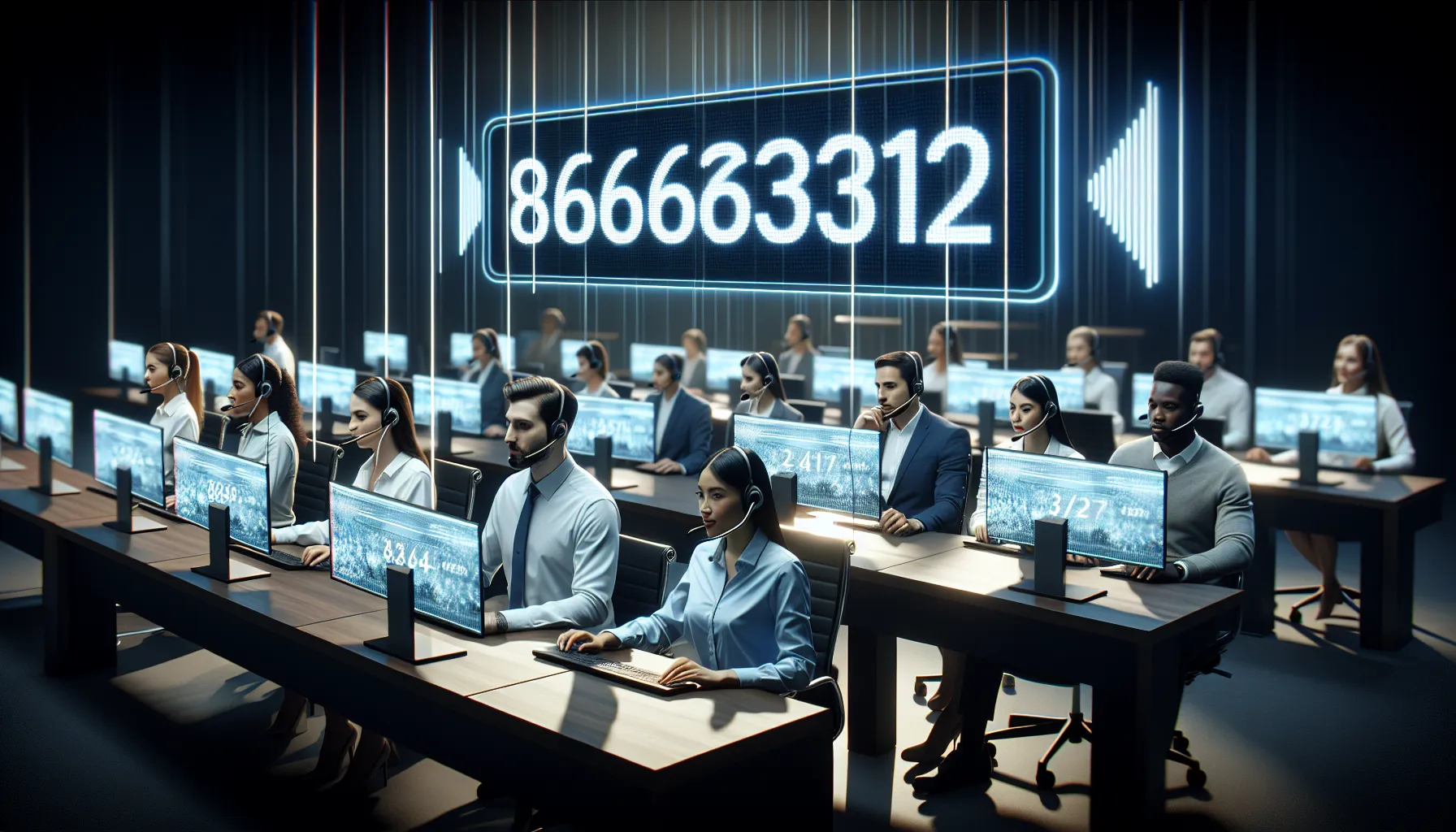 customer service agents assisting clients in a modern office.