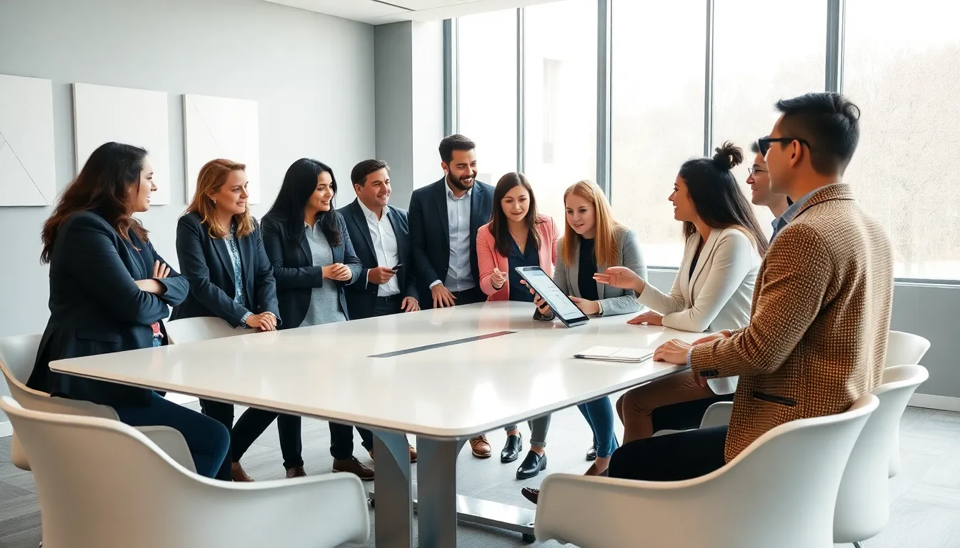 diverse team discussing cultural concepts in a modern office.