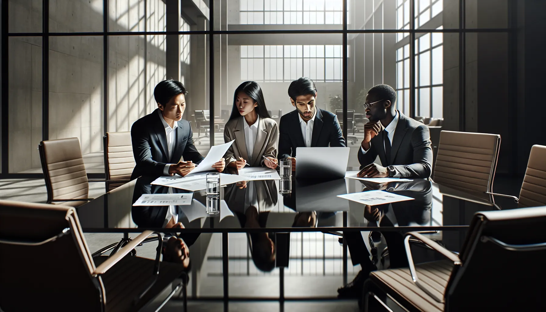 business team discussing security concerns in a modern office.