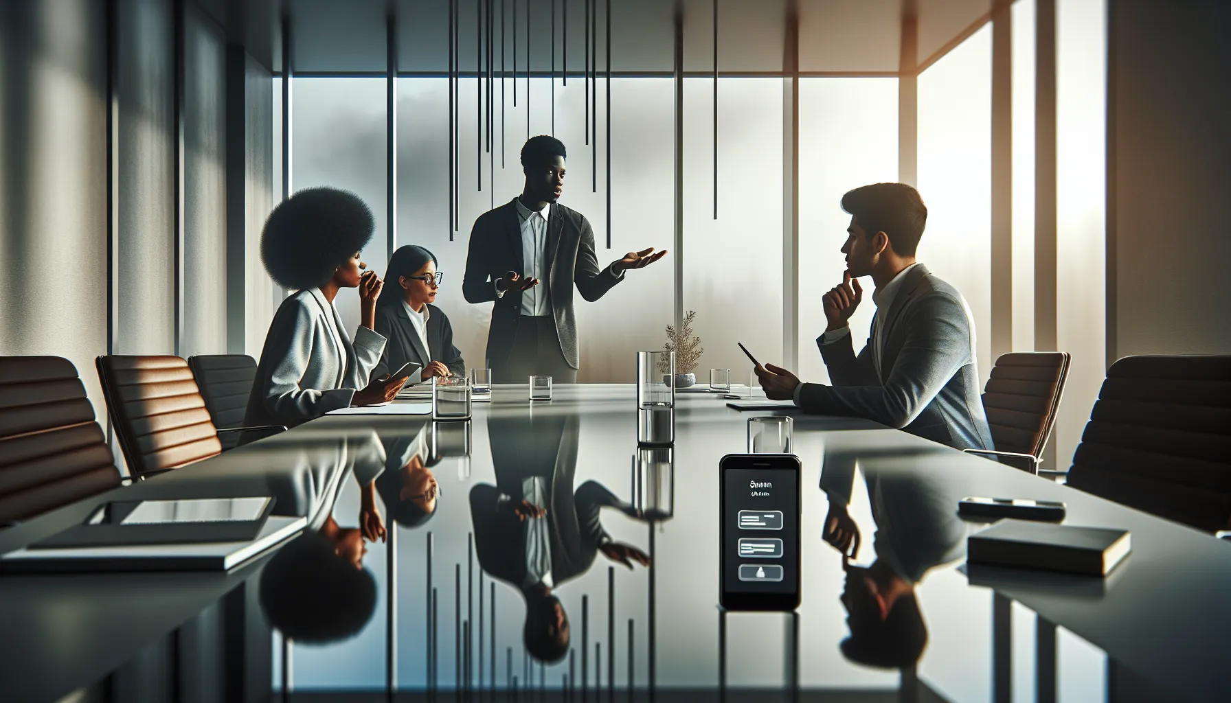 diverse team discussing communication issues in a modern office.
