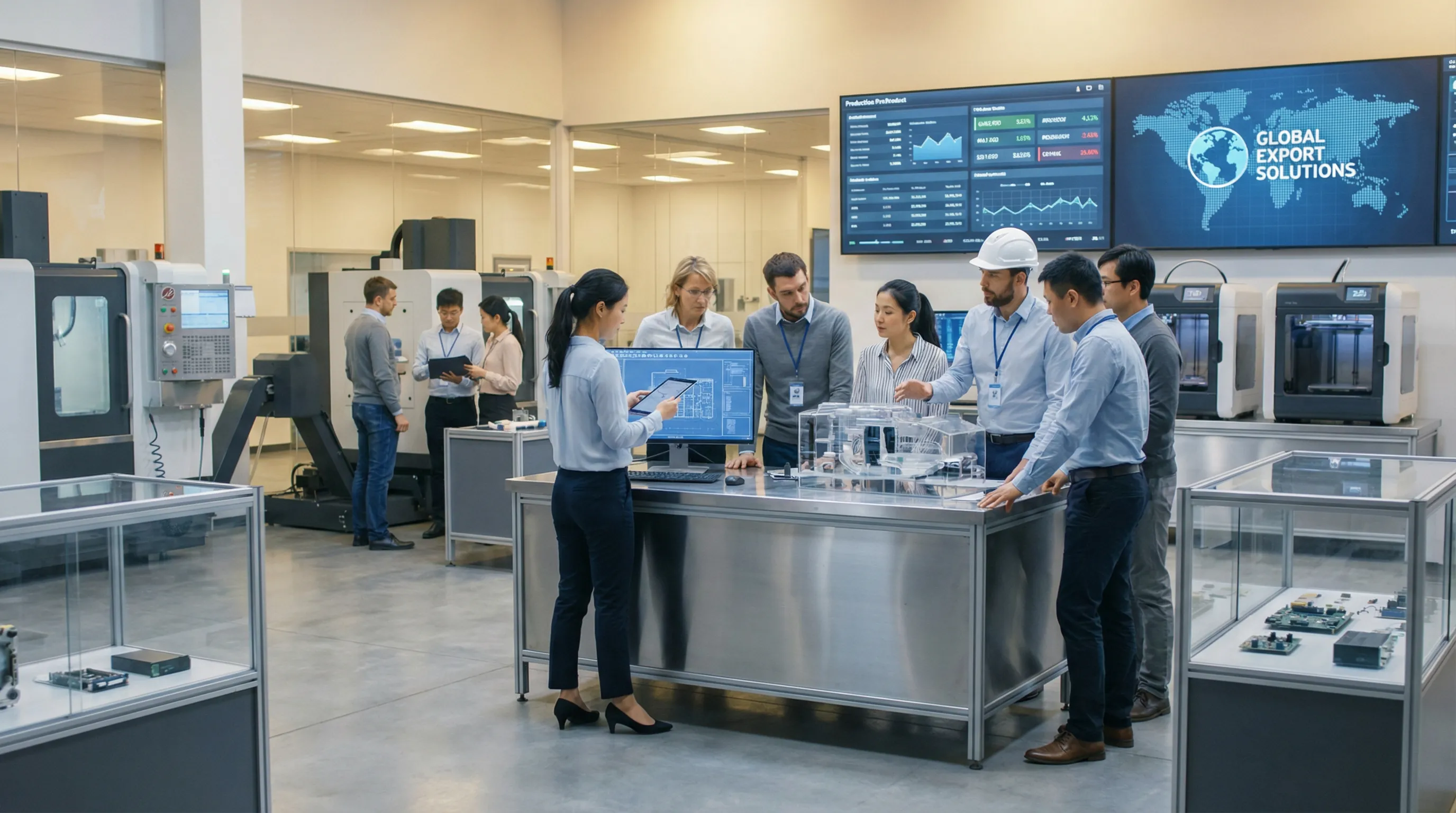 engineers collaborating in a high-tech Chinese prototyping facility