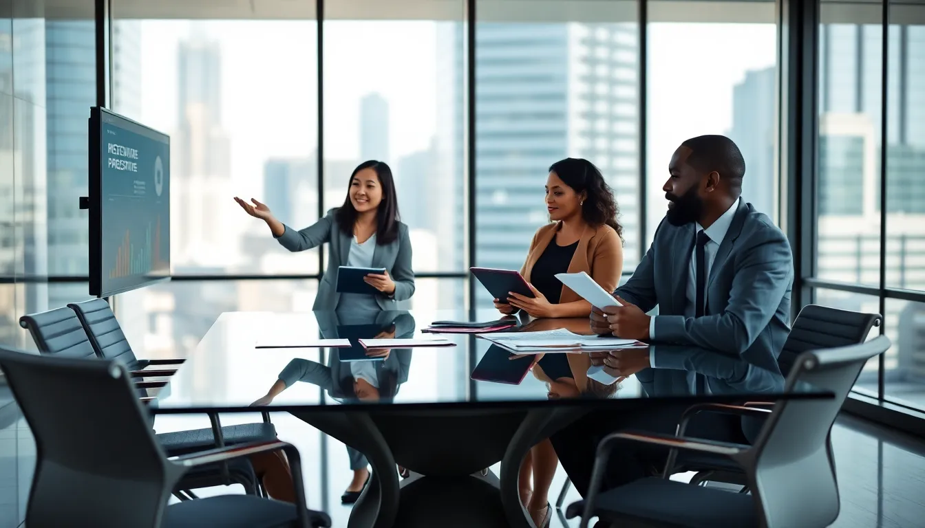 diverse professionals collaborating in a modern office setting.