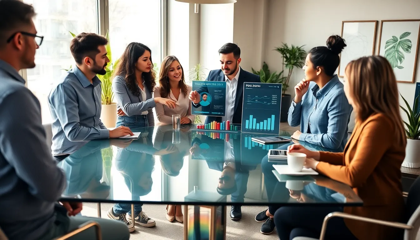 diverse team discussing work-life balance in a modern office.