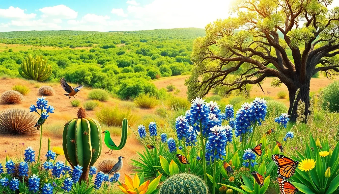 collage of native Texas plants in diverse landscapes.