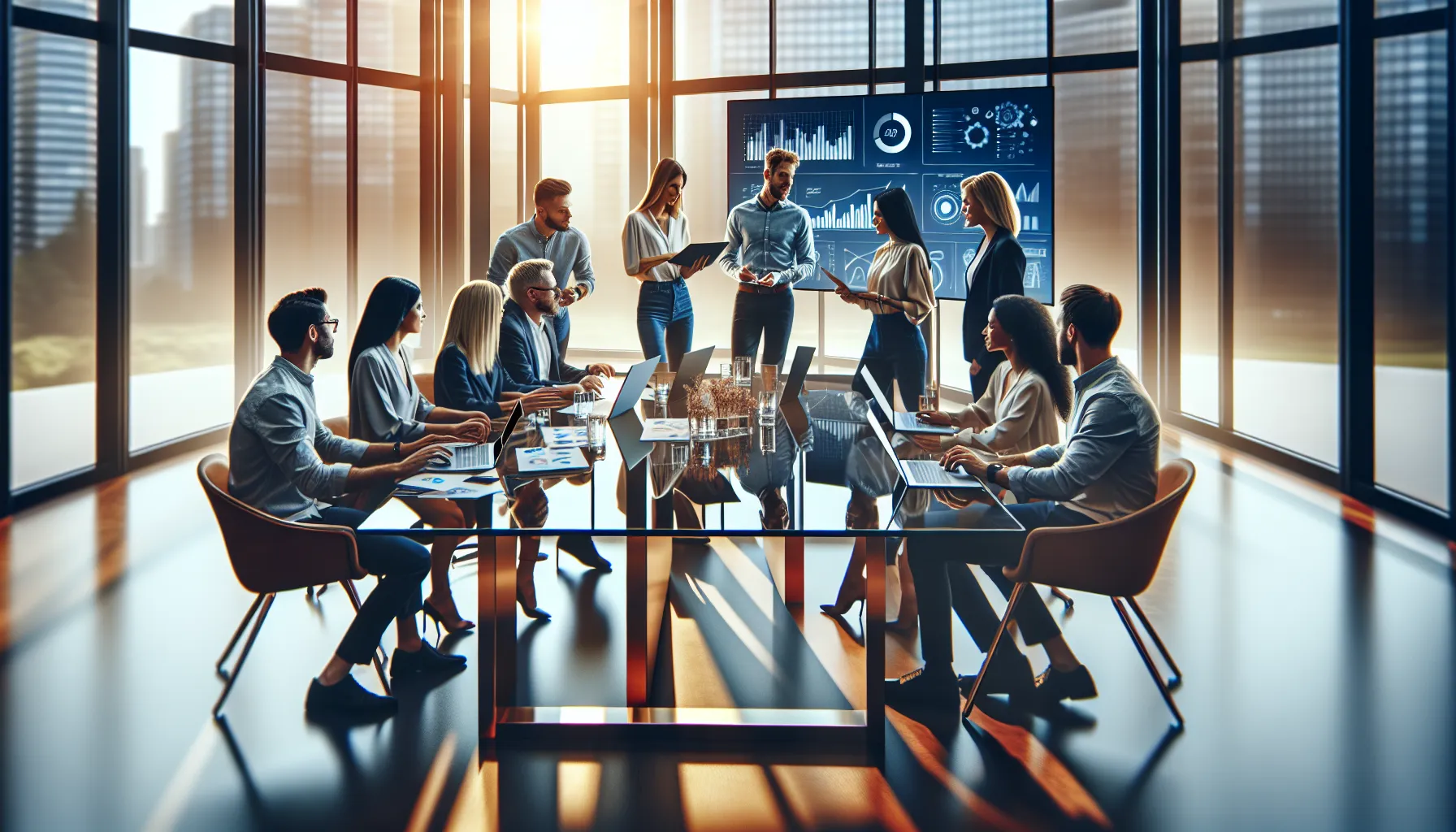diverse team collaborating in a modern office for digital marketing support.