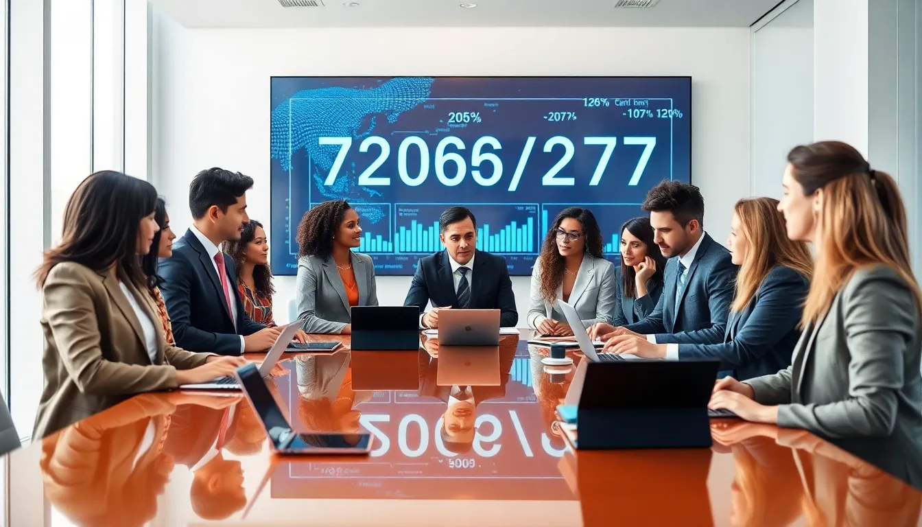 diverse team discussing the significance of numbers in a modern office.