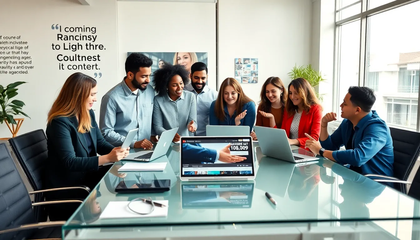 diverse team collaborating in a modern office.