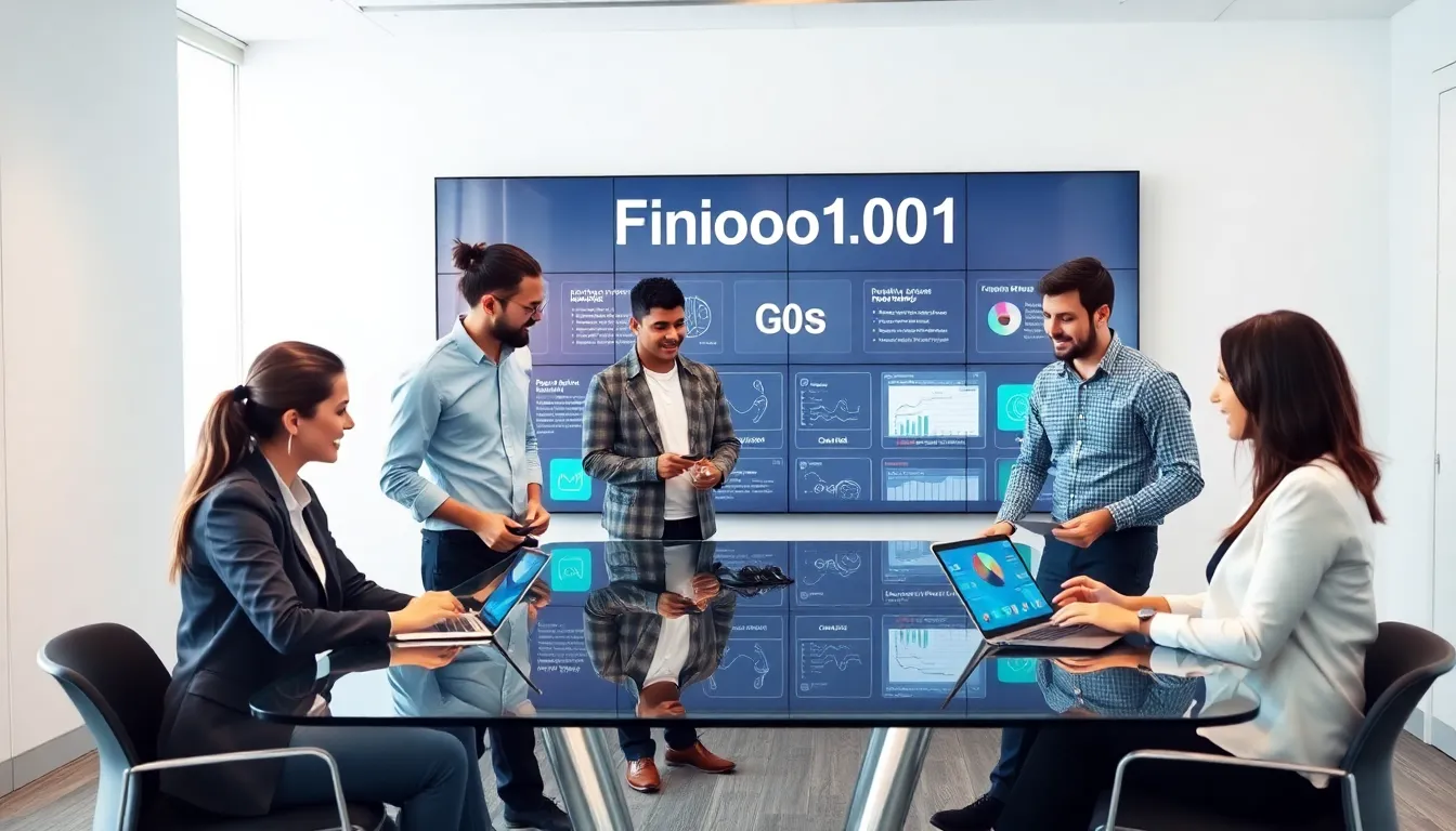 diverse team discussing Finoooo1001 in a modern office.