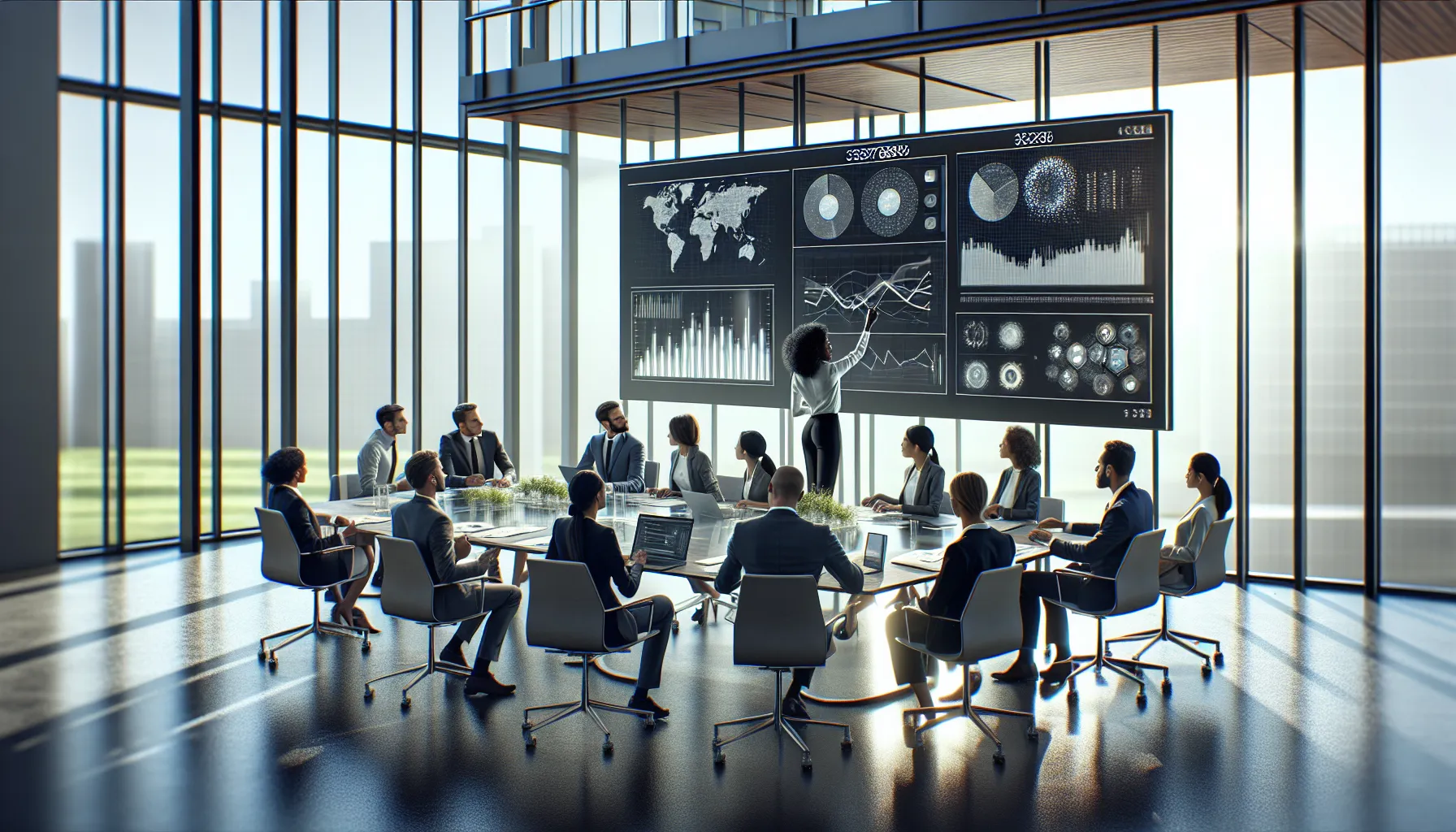 diverse team discussing future trends in a modern office setting.