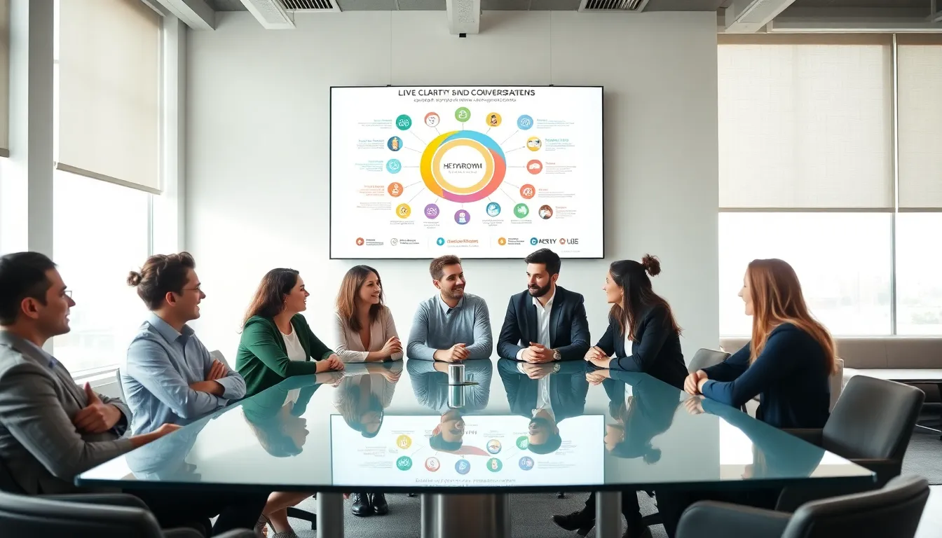 diverse professionals discussing communication strategies in a modern office.