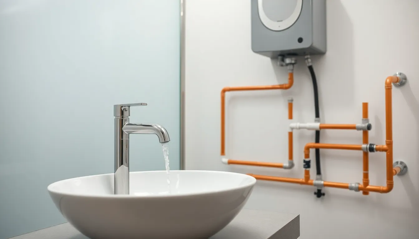 modern bathroom showcasing plumbing components and fixtures.