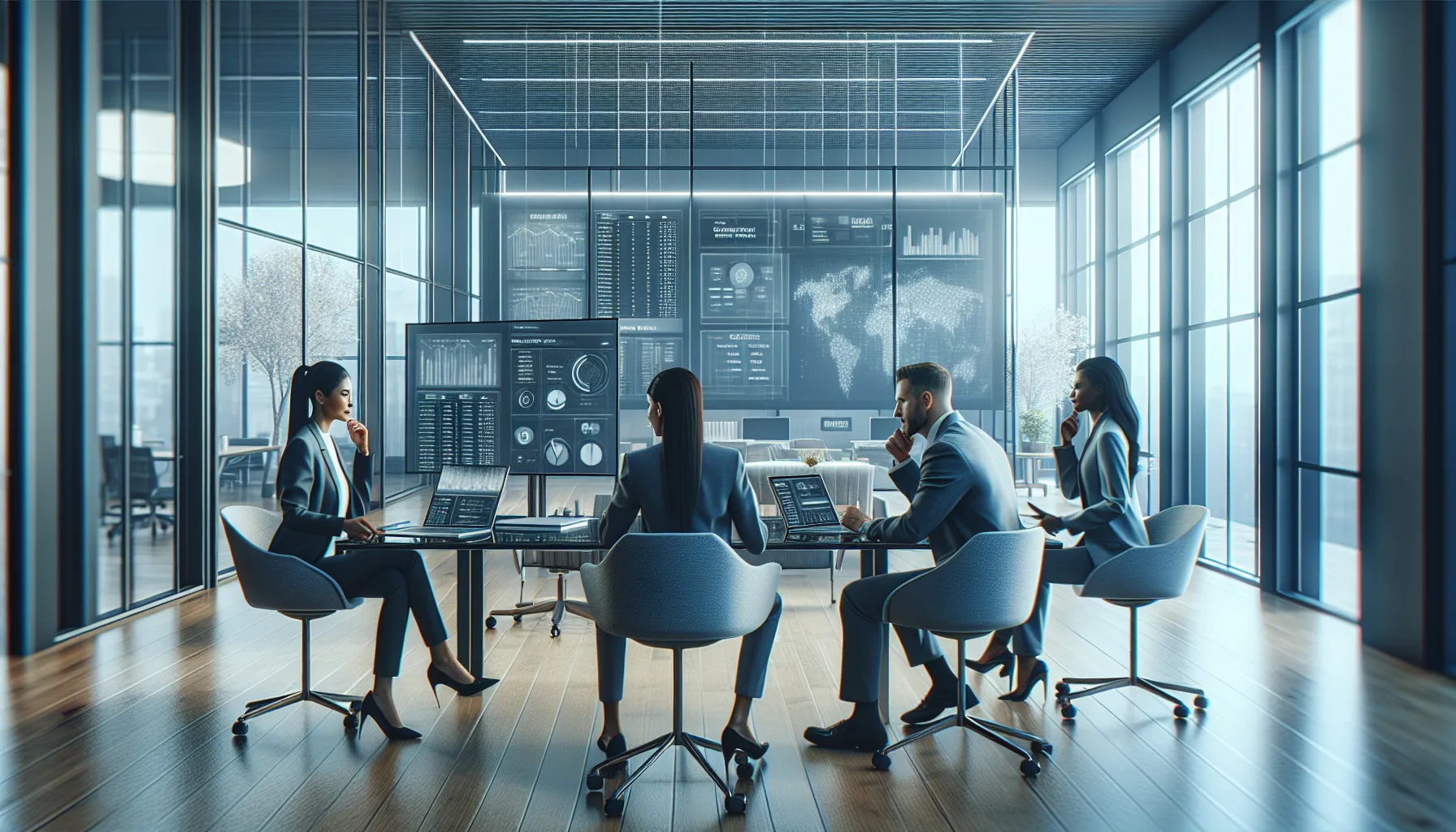 diverse professionals collaborating in a modern office setting.