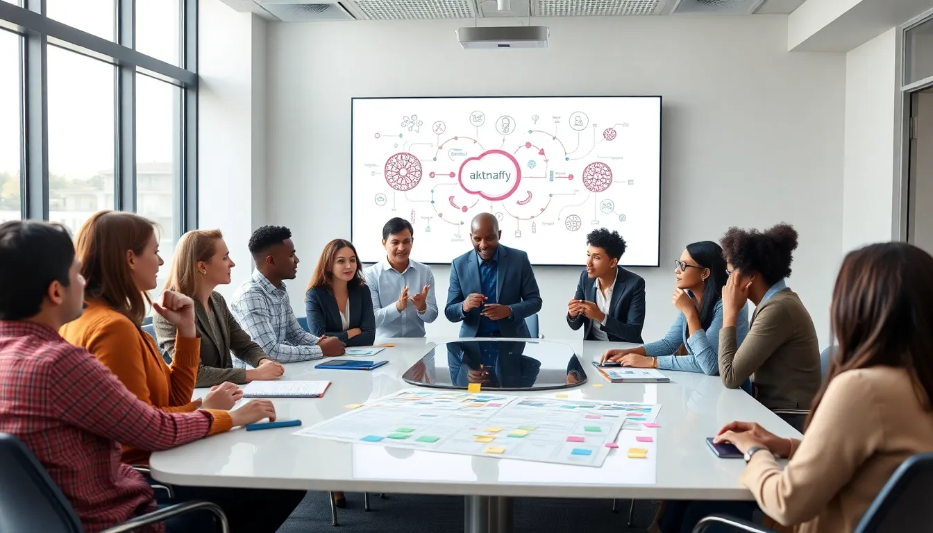 diverse professionals collaborating in a modern office setting.