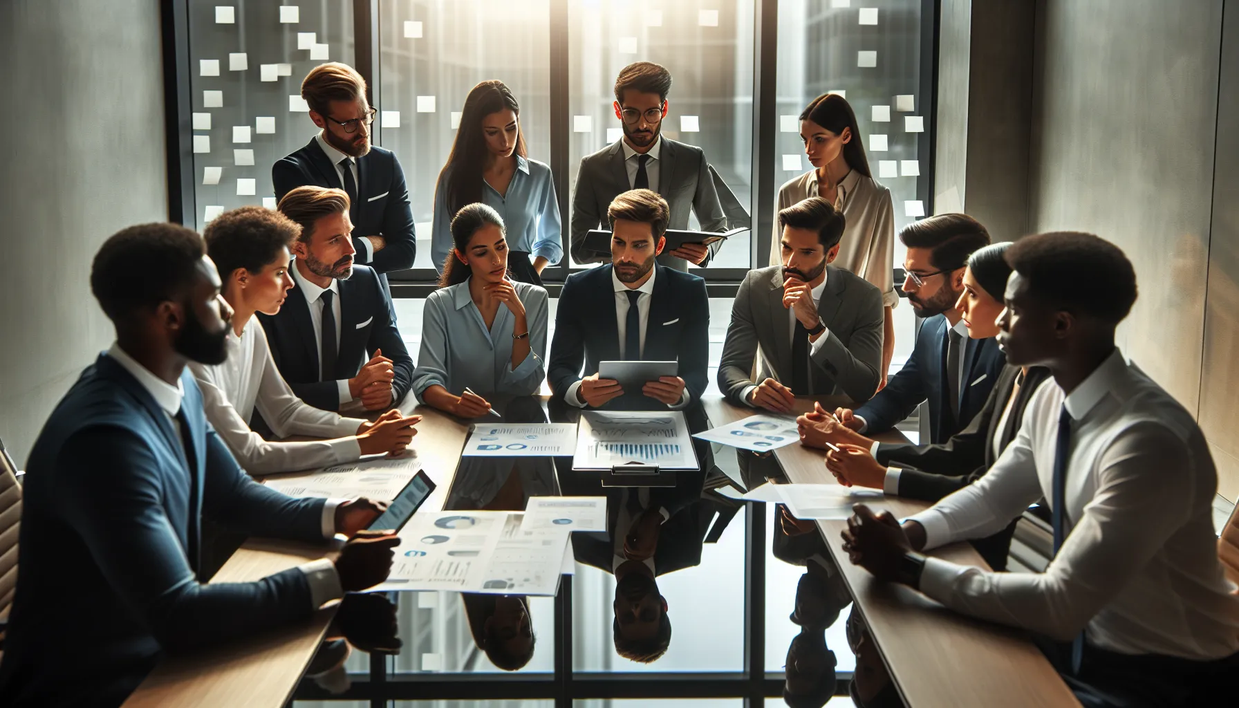 diverse team discussing challenges of ssblevwb in a modern office.
