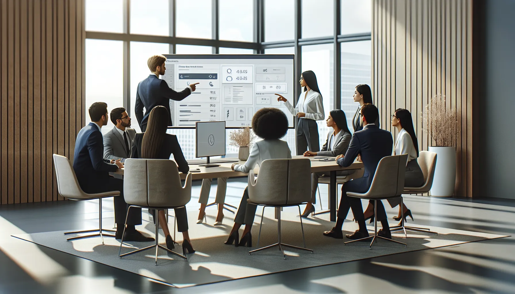 professionals collaborating on phone number verification in a modern office.