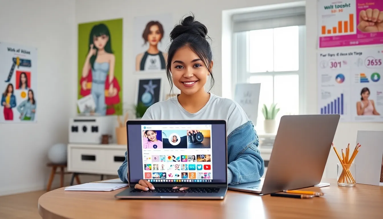 Cute00Kiara in a vibrant workspace, showcasing her journey as a content creator.
