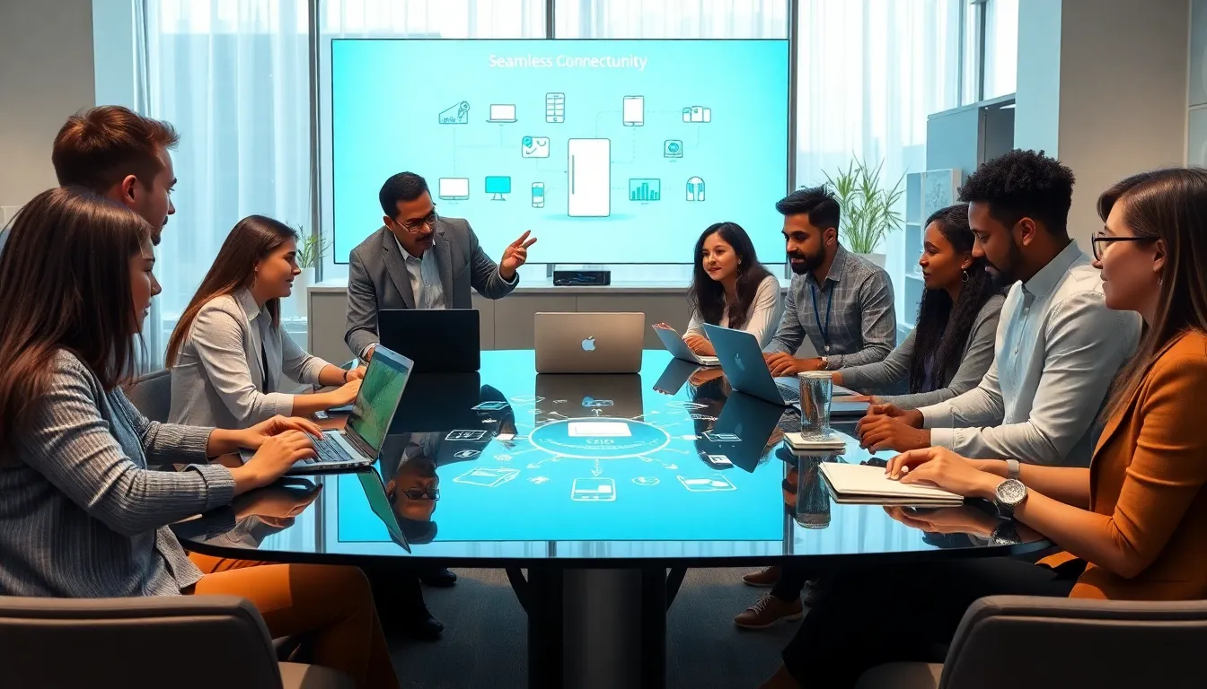 diverse team demonstrating technology integration in a modern office.