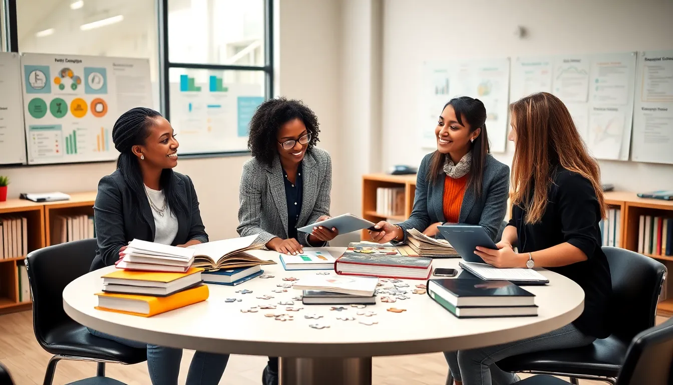 diverse team discussing educational psychology strategies in a modern classroom.