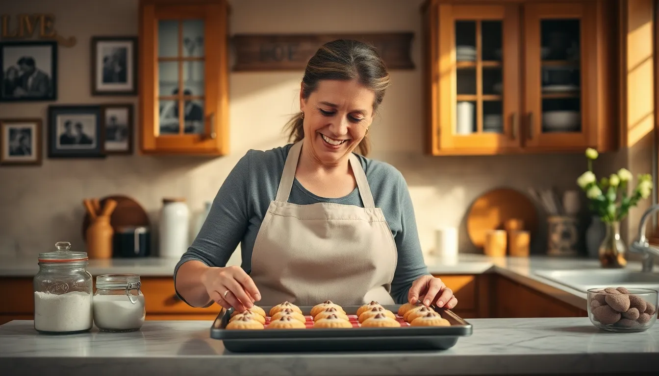 Baker Mary decorating cookies in a cozy kitchen.