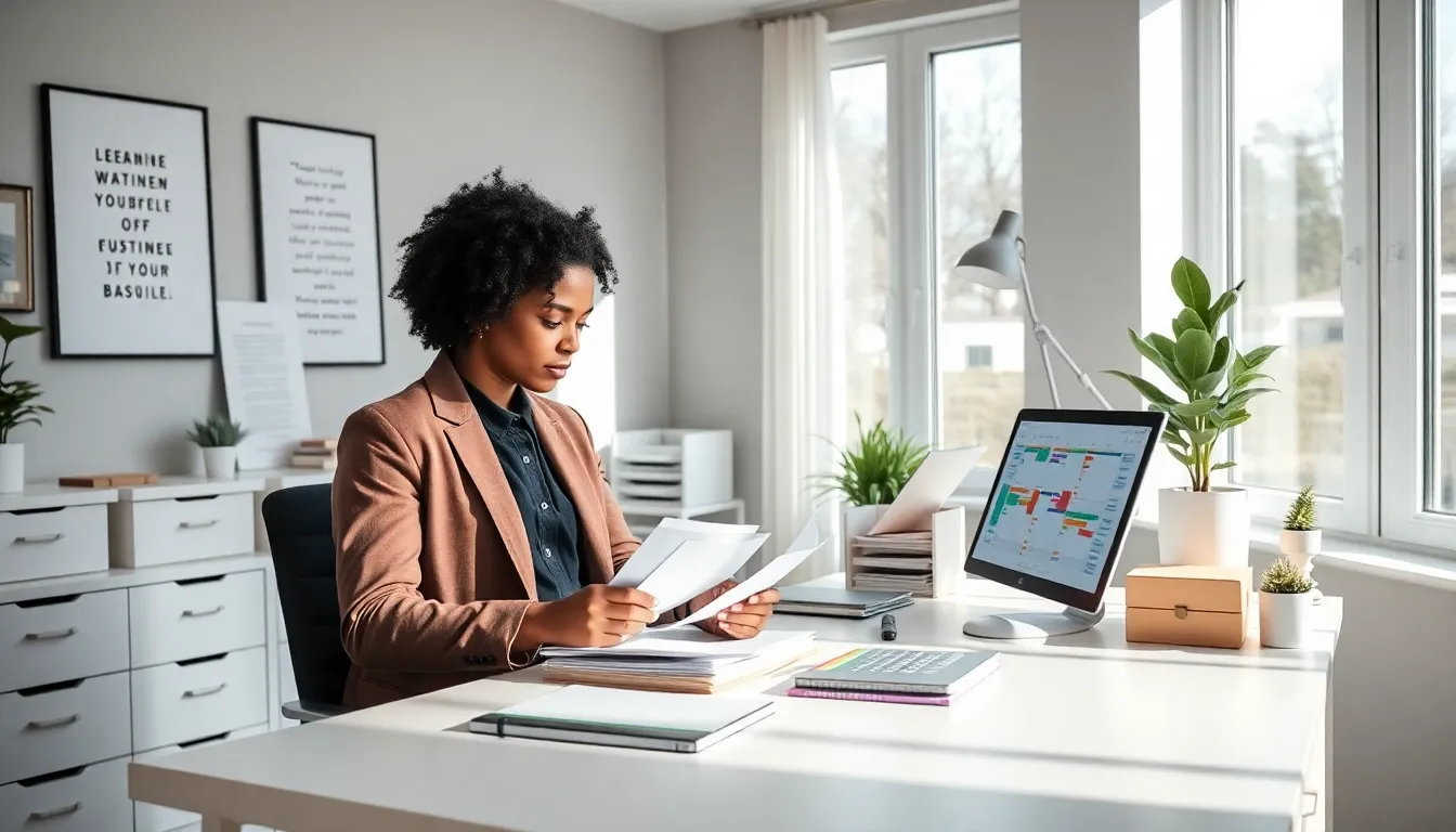 a well-organized home office setting for individuals with ADHD.