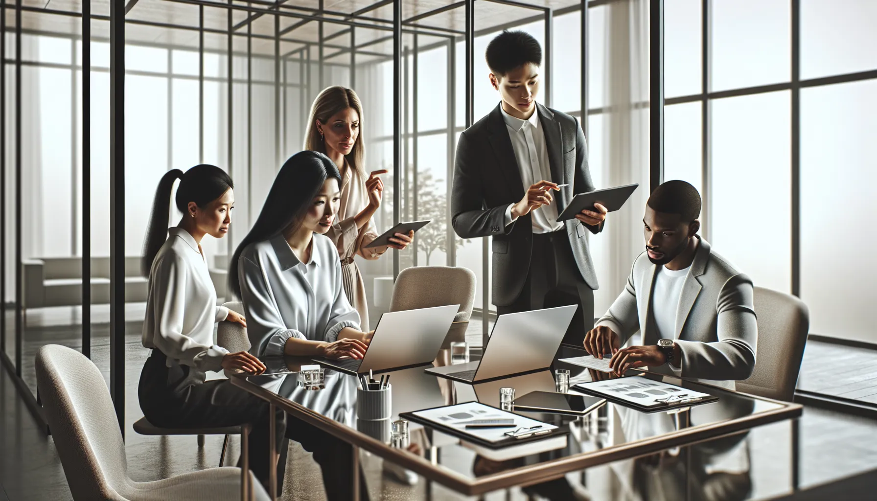 diverse professionals collaborating in a modern office for app troubleshooting.