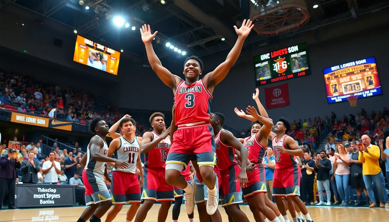 celebration of an underdog basketball team after an unexpected victory.