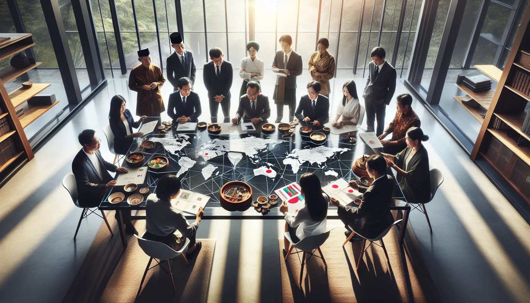 diverse professionals collaborating in a modern office setting.