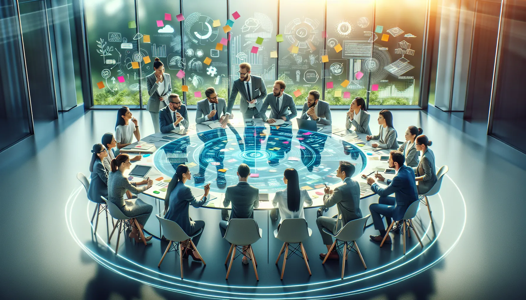 diverse professionals collaborating in a vibrant creative workspace.