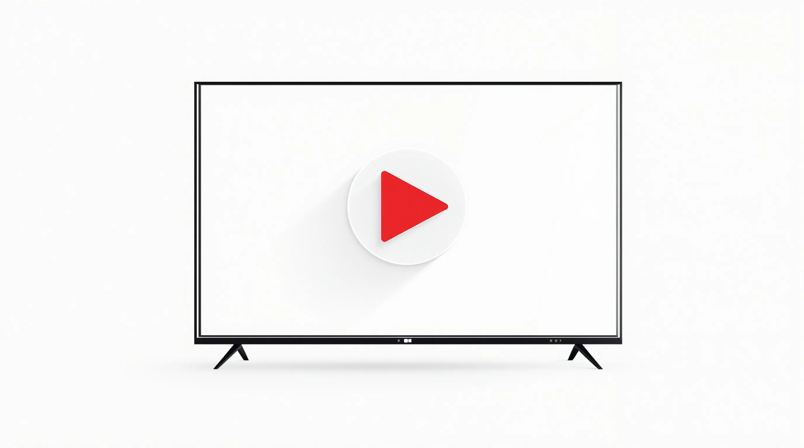 A minimalist TV screen with a red play button icon on white background.