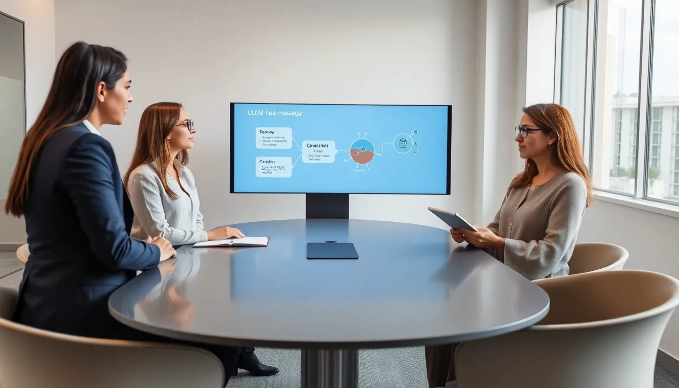 professionals discussing Ultra Lightweight Data Messaging in a modern office.