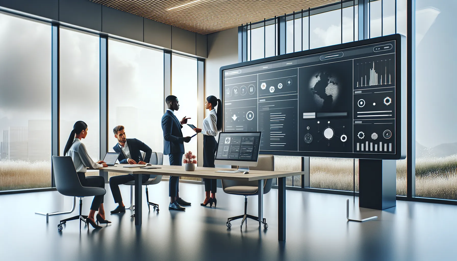 Diverse team collaborating on Keepho5ll software in a modern office.