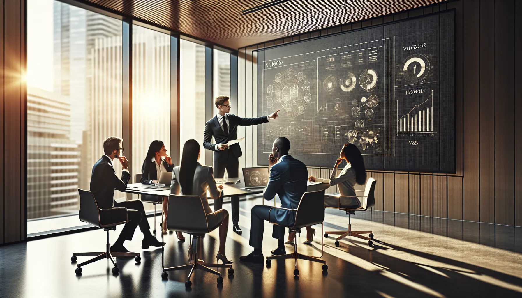 professionals comparing designations in a modern office setting.