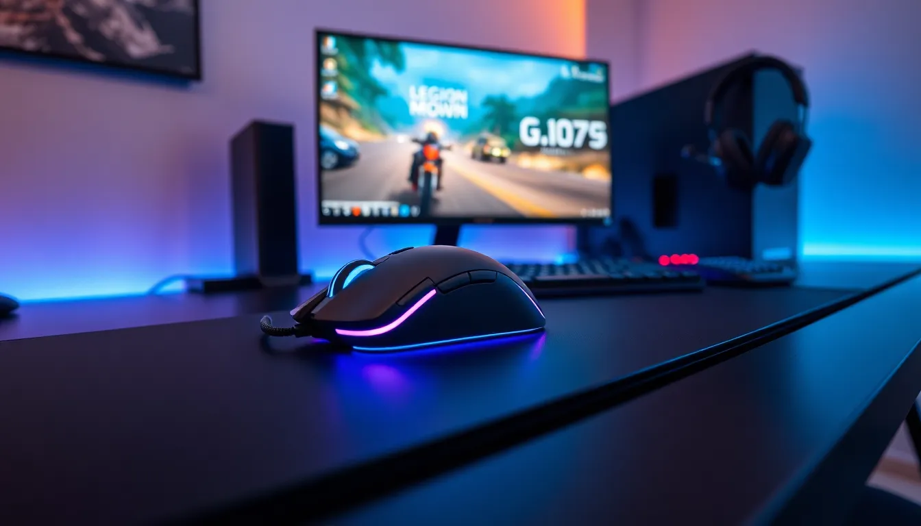 gaming setup featuring the Lenovo Legion Go Mouse on a sleek desk.