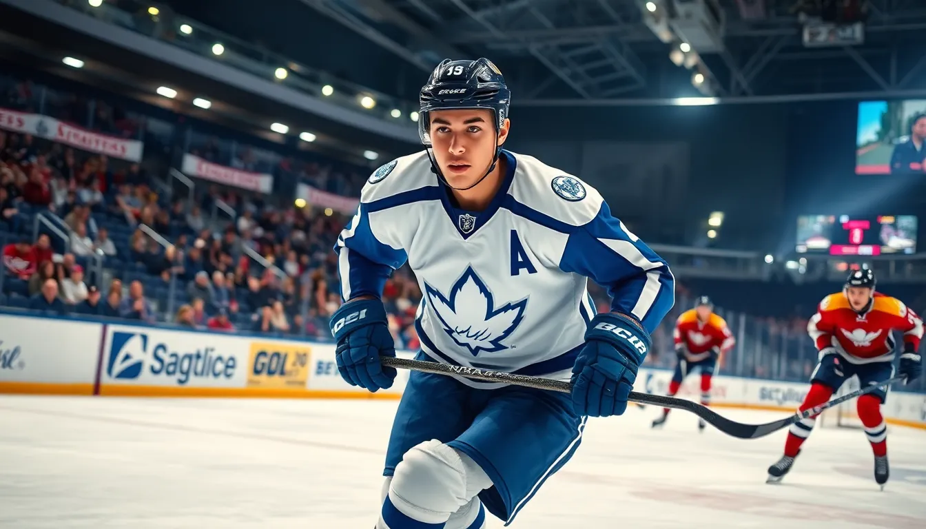 A young Hispanic hockey player skillfully maneuvers the puck on the ice.