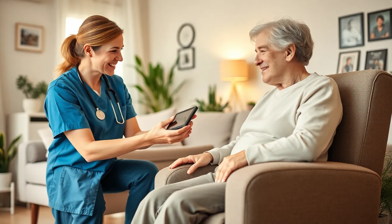 nurse providing care to an elderly patient at home.