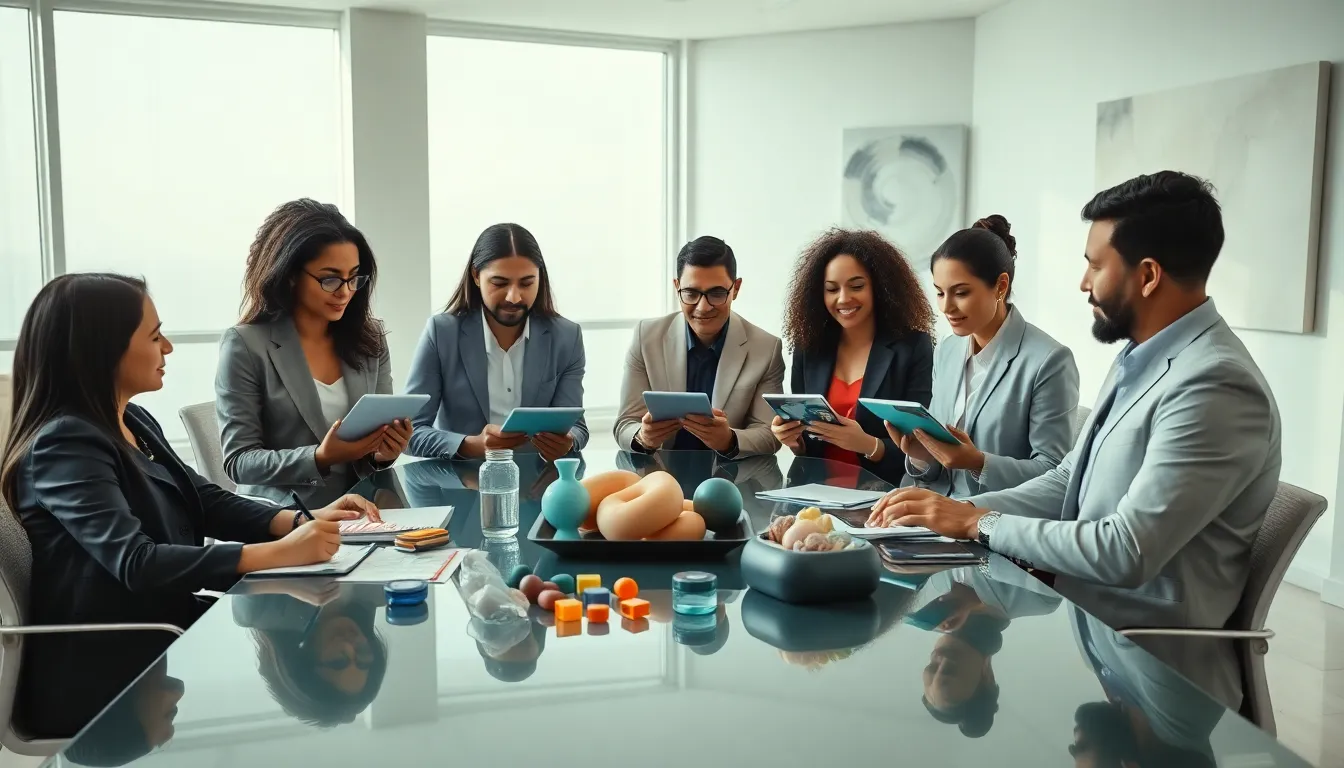 professionals discussing pholikolaphilie in a modern office setting.