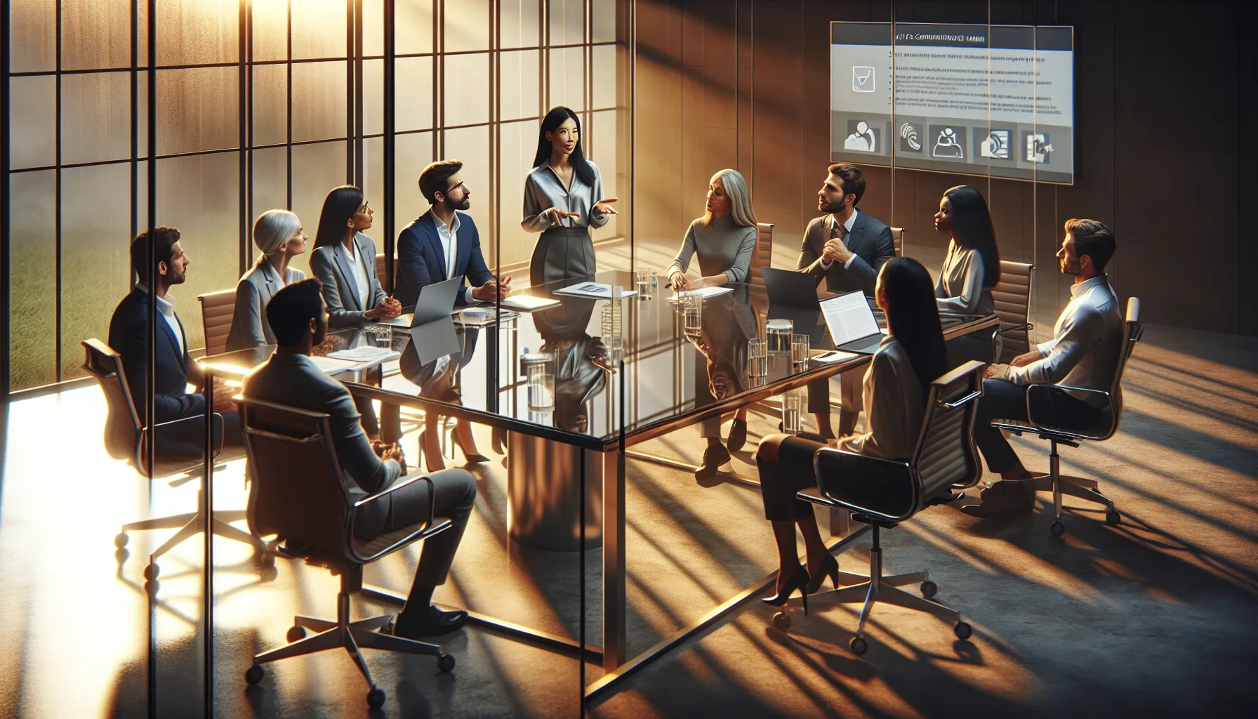 diverse team discussing communication safety in a modern office.